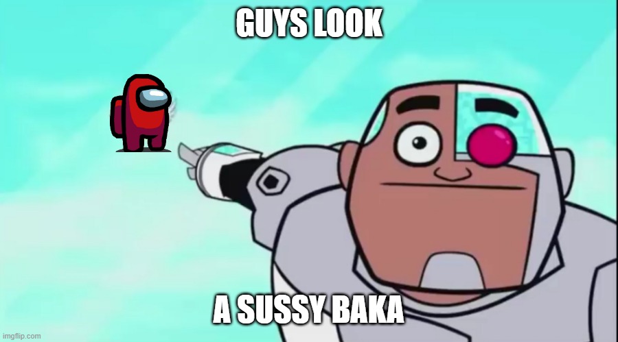 Guys look a sussy baka | GUYS LOOK; A SUSSY BAKA | image tagged in guys look a birdie,teen titans go,among us | made w/ Imgflip meme maker