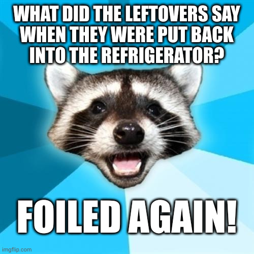 Sorry math, wrapping leftovers is the only foil method I've ever found use for |  WHAT DID THE LEFTOVERS SAY
WHEN THEY WERE PUT BACK
INTO THE REFRIGERATOR? FOILED AGAIN! | image tagged in memes,lame pun coon | made w/ Imgflip meme maker