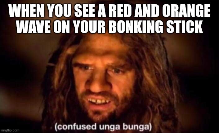 You get it? | WHEN YOU SEE A RED AND ORANGE  WAVE ON YOUR BONKING STICK | image tagged in confused unga bunga | made w/ Imgflip meme maker
