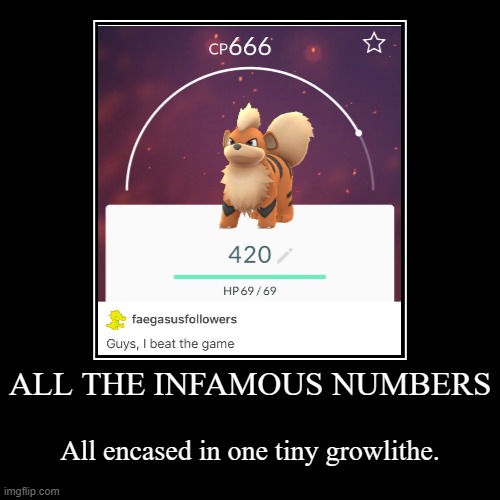 Infamous Numbers | image tagged in funny,demotivationals,pokemon,pokemon go,growlithe | made w/ Imgflip demotivational maker