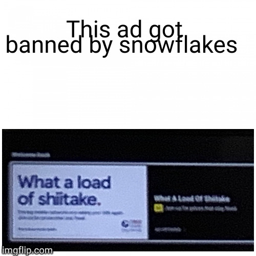 Tesco Add Shiitake | This ad got banned by snowflakes | image tagged in tesco add shiitake | made w/ Imgflip meme maker