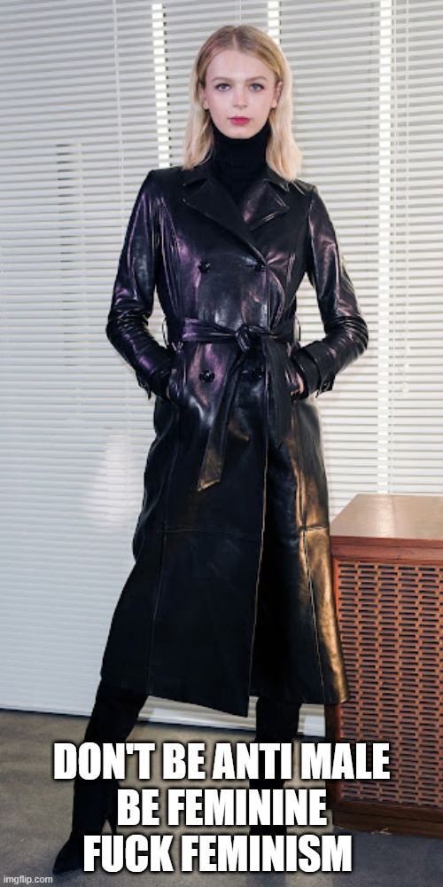 Be feminine | DON'T BE ANTI MALE
BE FEMININE
FUCK FEMINISM | image tagged in funny | made w/ Imgflip meme maker