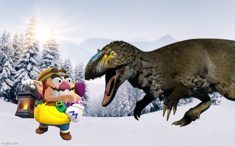 Wario dies by a Yutyrannus while hiking in the snow biome.mp3 | image tagged in wario dies,wario,dinosaur,prehistoric,animals | made w/ Imgflip meme maker