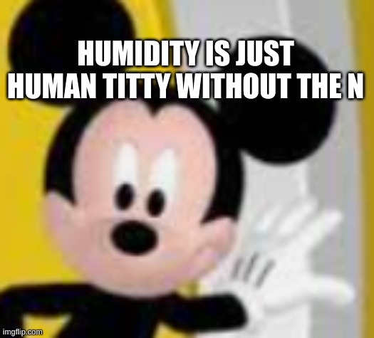 mickey mice | HUMIDITY IS JUST HUMAN TITTY WITHOUT THE N | image tagged in mickey mice | made w/ Imgflip meme maker