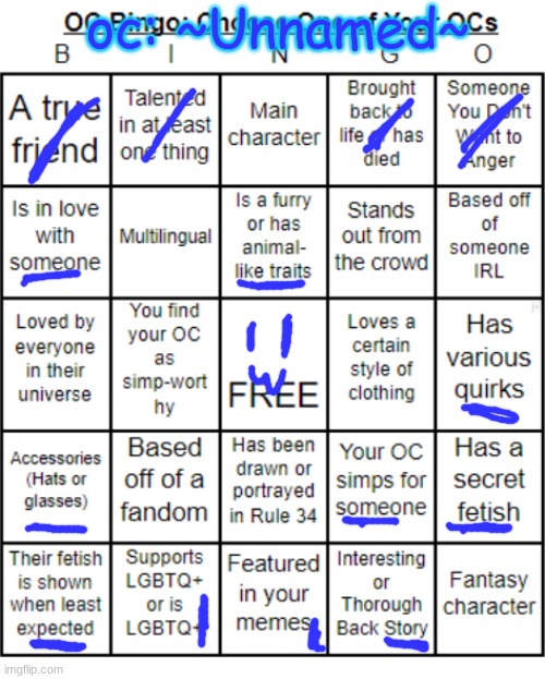 No bingo D: | oc: ~Unnamed~ | image tagged in jer-sama's oc bingo | made w/ Imgflip meme maker