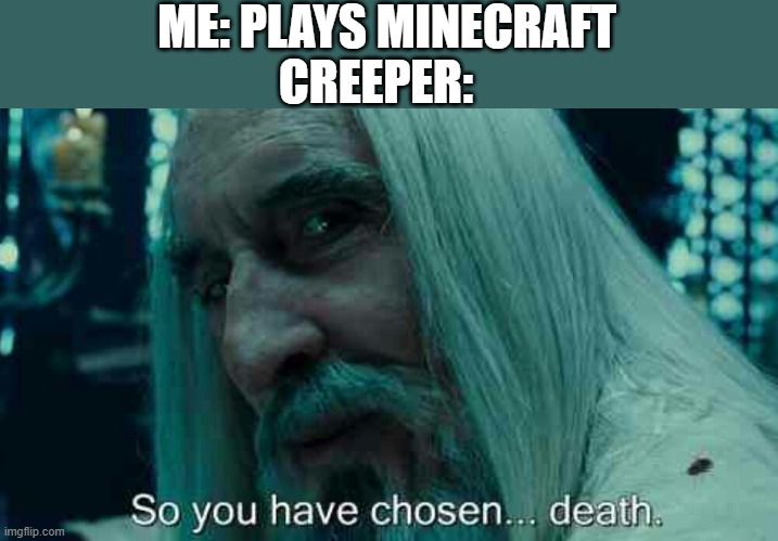 aw man | ME: PLAYS MINECRAFT; CREEPER: | image tagged in so you have chosen death | made w/ Imgflip meme maker