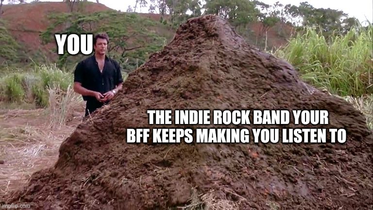 Big pile of bullshit | YOU; THE INDIE ROCK BAND YOUR BFF KEEPS MAKING YOU LISTEN TO | image tagged in big pile of bullshit | made w/ Imgflip meme maker