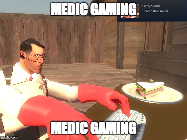 MEDIC GAMING | MEDIC GAMING; MEDIC GAMING | image tagged in the medic tf2,team fortress 2,gaming,pc gaming | made w/ Imgflip meme maker