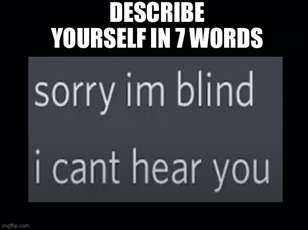 DESCRIBE YOURSELF IN 7 WORDS | image tagged in memes | made w/ Imgflip meme maker