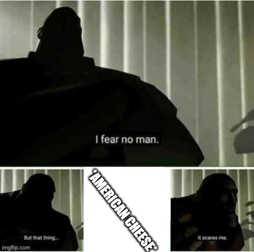 I fear no man | *AMERICAN CHEESE* | image tagged in i fear no man | made w/ Imgflip meme maker