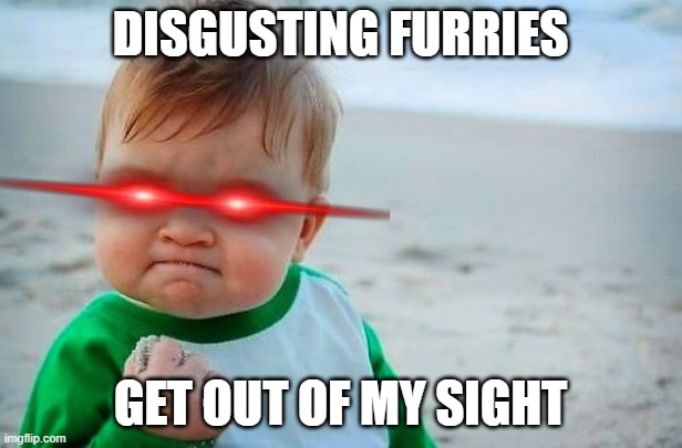 Disgusting furries! get out of my sight! | DISGUSTING FURRIES; GET OUT OF MY SIGHT | image tagged in victory baby,disgusting furries,get out of my sight | made w/ Imgflip meme maker