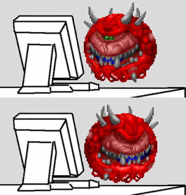 Cacodemon At Computer Blank Meme Template