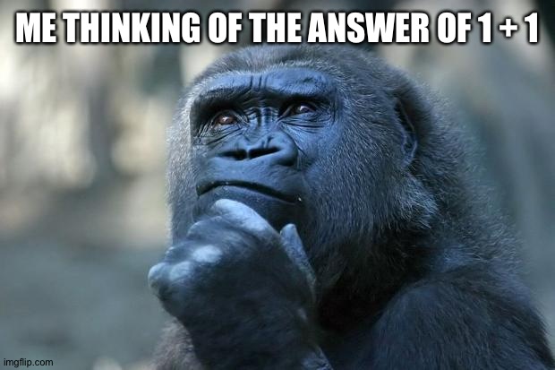 Deep Thoughts | ME THINKING OF THE ANSWER OF 1 + 1 | image tagged in deep thoughts | made w/ Imgflip meme maker