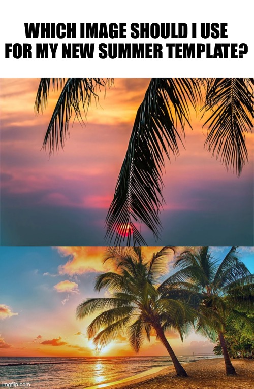 #1 or #2? | WHICH IMAGE SHOULD I USE FOR MY NEW SUMMER TEMPLATE? | made w/ Imgflip meme maker