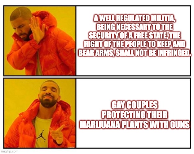 2nd Amendment but Gay |  A WELL REGULATED MILITIA, BEING NECESSARY TO THE SECURITY OF A FREE STATE, THE RIGHT OF THE PEOPLE TO KEEP AND BEAR ARMS, SHALL NOT BE INFRINGED. GAY COUPLES PROTECTING THEIR MARIJUANA PLANTS WITH GUNS | image tagged in 2nd amendment,marijuana,gay marriage | made w/ Imgflip meme maker
