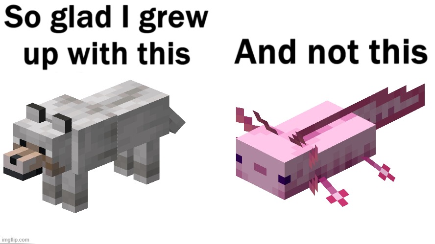 So glad I grew up with the wolf | image tagged in so glad i grew up with this,minecraft wolf,minecraft memes,axolotl | made w/ Imgflip meme maker