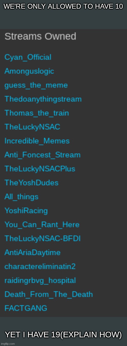 WE'RE ONLY ALLOWED TO HAVE 10; YET I HAVE 19(EXPLAIN HOW) | made w/ Imgflip meme maker