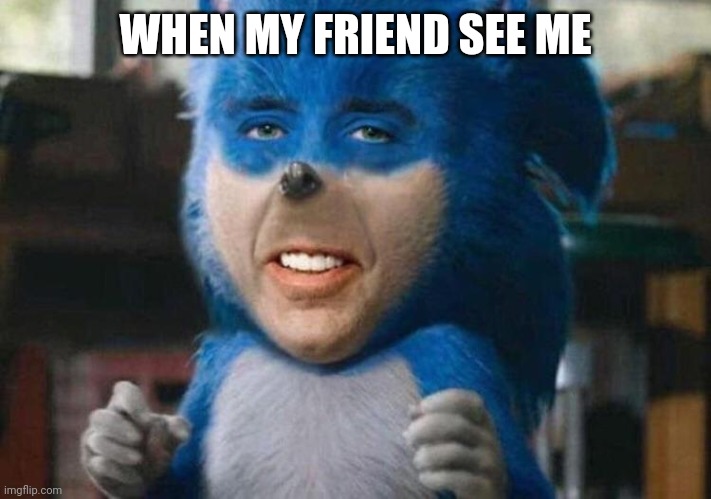 ¯\_( ͠° ͟ʖ °͠ )_/¯ | WHEN MY FRIEND SEE ME | image tagged in sonicholas cage,friend,true though,funny,memes | made w/ Imgflip meme maker
