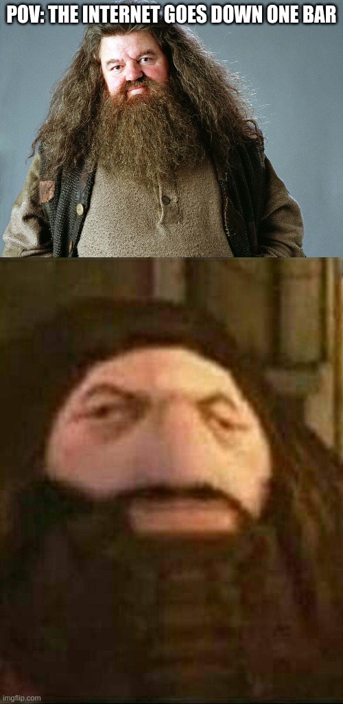 is this a repost? |  POV: THE INTERNET GOES DOWN ONE BAR | image tagged in hagrid | made w/ Imgflip meme maker