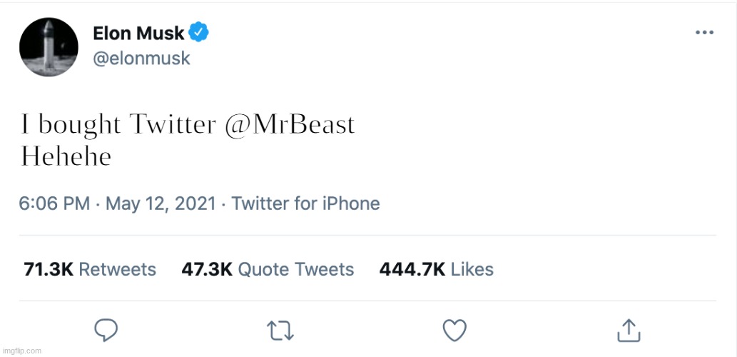Comment @MrBeast f you see dis | I bought Twitter @MrBeast
Hehehe; BH | image tagged in elon musk blank tweet | made w/ Imgflip meme maker