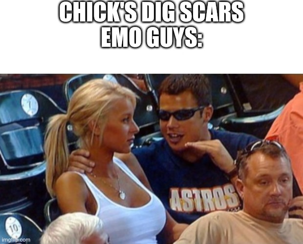CHICK'S DIG SCARS
EMO GUYS: | image tagged in caption box,bro explaining | made w/ Imgflip meme maker