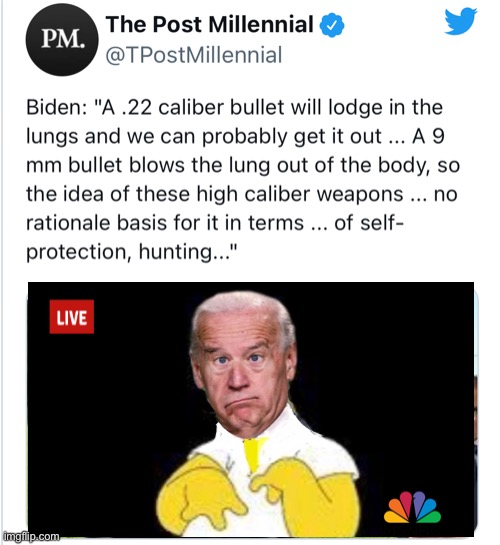 Joe just publicly supported the .22 caliber bullet. The caliber used in the majority of “assault weapons”. Way to go Brandon. | image tagged in politics lol,joe biden,derp,stupid people | made w/ Imgflip meme maker