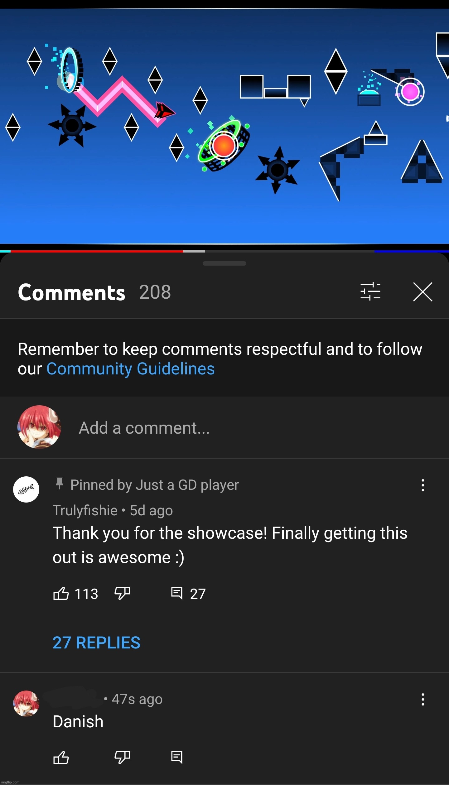 This comment I made on a Russian YouTuber's video. | image tagged in memes,geometry dash,danish,youtube | made w/ Imgflip meme maker