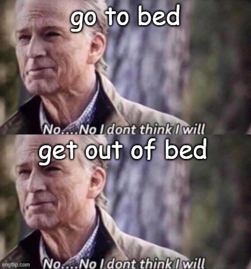  go to bed; get out of bed | image tagged in no i don't think i will,bedtime,funny memes | made w/ Imgflip meme maker