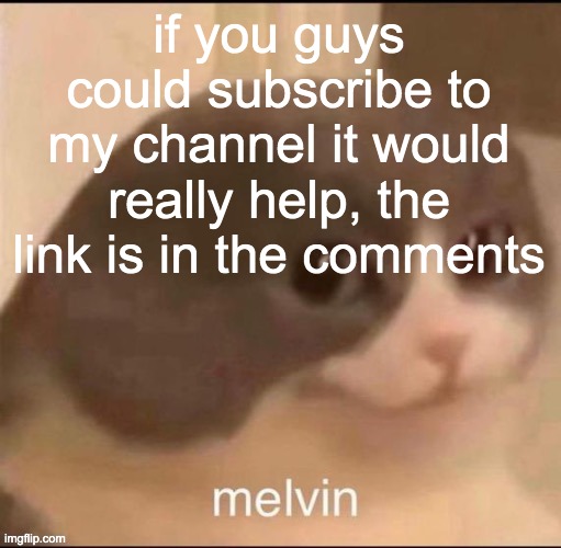 e | if you guys could subscribe to my channel it would really help, the link is in the comments | image tagged in melvin | made w/ Imgflip meme maker