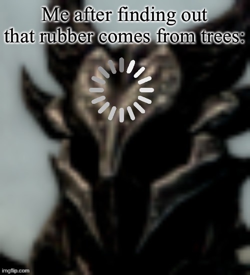 Yes there is such a thing as Rubber trees | Me after finding out that rubber comes from trees: | image tagged in dragonborn processing | made w/ Imgflip meme maker