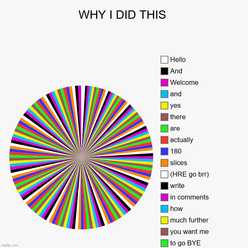 WHAT HAVE I DONE | WHY I DID THIS |, to go BYE, you want me, much further, how, in comments, write, (HRE go brr), slices, 180, actually, are, there, yes, and,  | image tagged in charts,pie charts | made w/ Imgflip chart maker