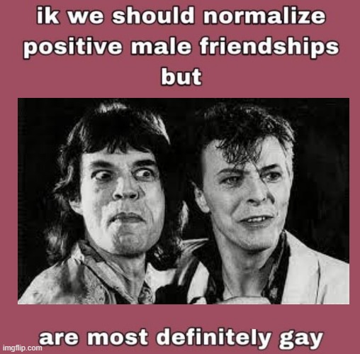 hoes and bros | image tagged in sus,amoung us,david bowie,mick jagger | made w/ Imgflip meme maker