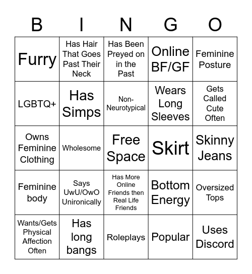High Quality Femboy Bingo Blank Meme Template