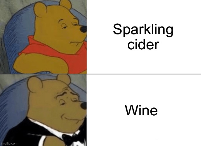 When your not 21 | Sparkling cider; Wine | image tagged in memes,tuxedo winnie the pooh | made w/ Imgflip meme maker