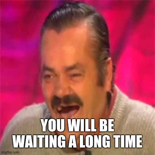Laughing Mexican | YOU WILL BE WAITING A LONG TIME | image tagged in laughing mexican | made w/ Imgflip meme maker