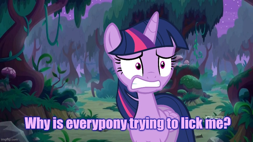 Mlp forest | Why is everypony trying to lick me? | image tagged in mlp forest | made w/ Imgflip meme maker