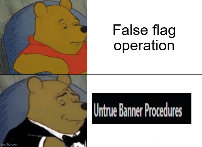 IDK | False flag operation | image tagged in memes,tuxedo winnie the pooh | made w/ Imgflip meme maker