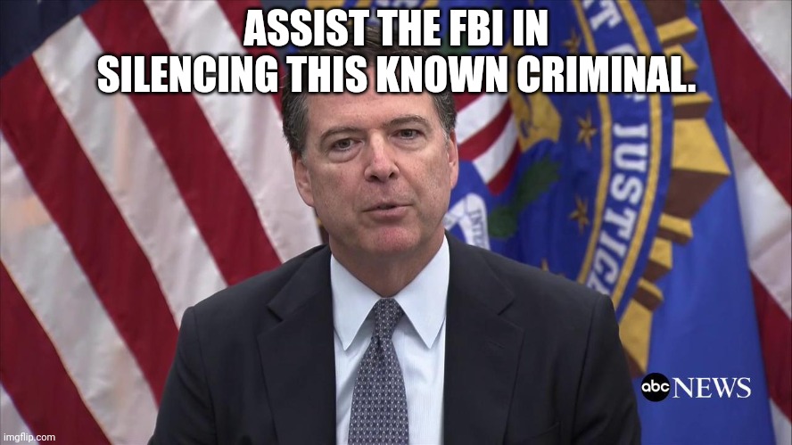 FBI Director James Comey | ASSIST THE FBI IN SILENCING THIS KNOWN CRIMINAL. | image tagged in fbi director james comey | made w/ Imgflip meme maker