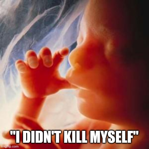Fetus | "I DIDN'T KILL MYSELF" | image tagged in fetus | made w/ Imgflip meme maker