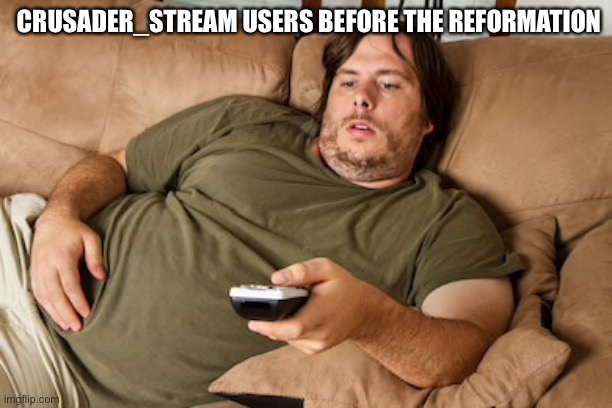 Lazy guy on couch | CRUSADER_STREAM USERS BEFORE THE REFORMATION | image tagged in lazy guy on couch | made w/ Imgflip meme maker