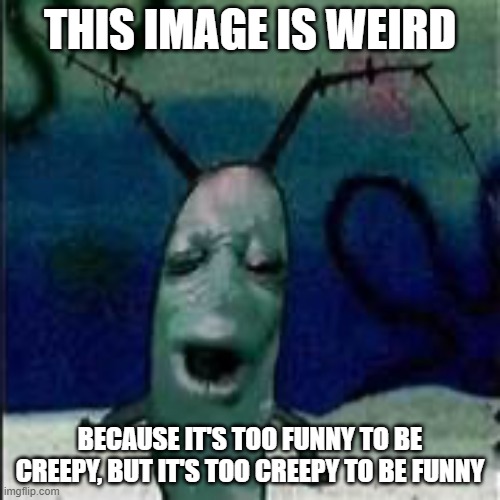 Plankton gets served | THIS IMAGE IS WEIRD; BECAUSE IT'S TOO FUNNY TO BE CREEPY, BUT IT'S TOO CREEPY TO BE FUNNY | image tagged in plankton gets served | made w/ Imgflip meme maker