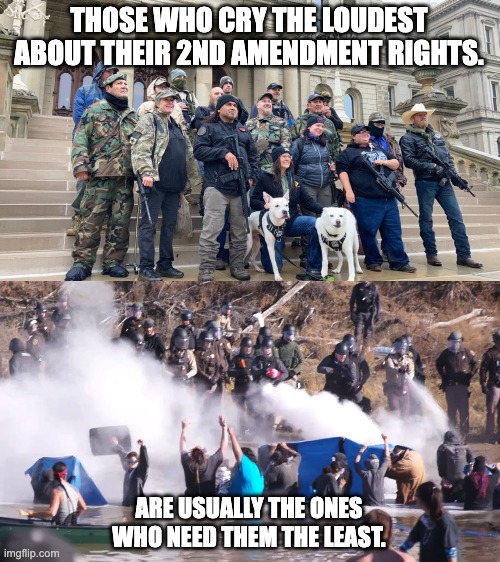 Armed minorities are harder to oppress. | THOSE WHO CRY THE LOUDEST ABOUT THEIR 2ND AMENDMENT RIGHTS. ARE USUALLY THE ONES WHO NEED THEM THE LEAST. | image tagged in 2nd amendment,gun control,standing rock,keystone,pipeline | made w/ Imgflip meme maker
