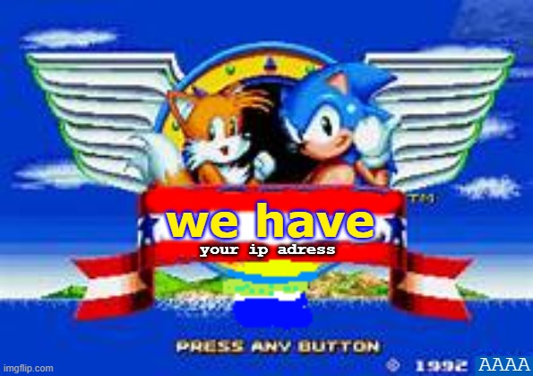 sonic 2 | we have; your ip adress; AAAA | image tagged in sonic 2 | made w/ Imgflip meme maker