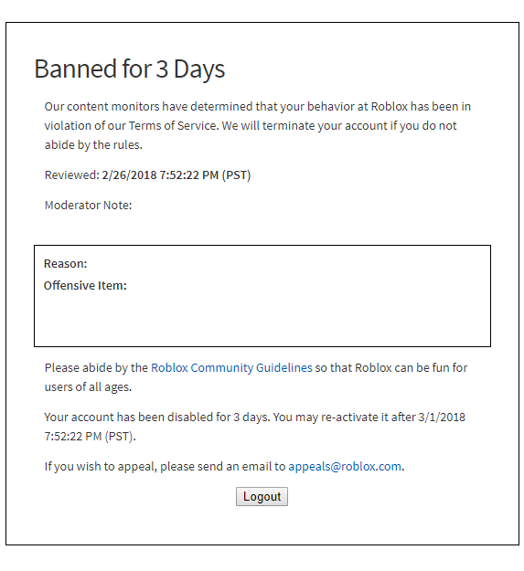 High Quality Roblox Ban (3 Days) Blank Meme Template