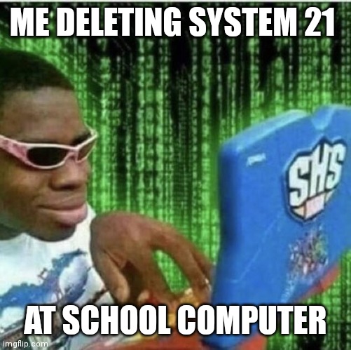 don't try this at home | ME DELETING SYSTEM 21; AT SCHOOL COMPUTER | image tagged in ryan beckford,memes | made w/ Imgflip meme maker
