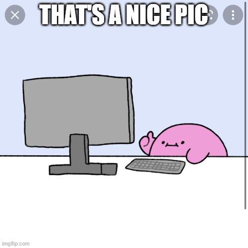 Kirby thumbs up while looking at a computer | THAT'S A NICE PIC | image tagged in kirby thumbs up while looking at a computer | made w/ Imgflip meme maker