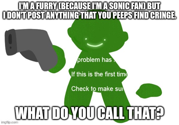 Mint has had enough of your blood-borne crap | I'M A FURRY (BECAUSE I'M A SONIC FAN) BUT I DON'T POST ANYTHING THAT YOU PEEPS FIND CRINGE. WHAT DO YOU CALL THAT? | image tagged in mint has had enough of your blood-borne crap | made w/ Imgflip meme maker