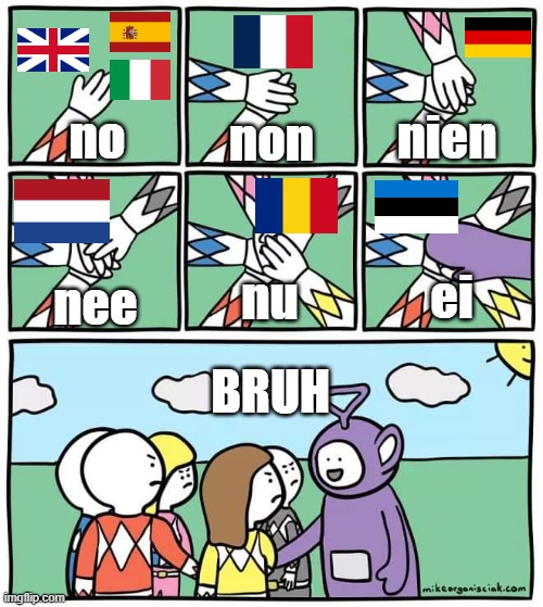 estonia why |  nien; non; no; ei; nu; nee; BRUH | image tagged in power ranger teletubbies | made w/ Imgflip meme maker