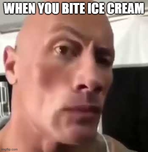 LICK the ice cream | WHEN YOU BITE ICE CREAM | image tagged in the rock eyebrows | made w/ Imgflip meme maker