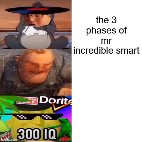 the 3 phases of mr incredible smart | made w/ Imgflip meme maker